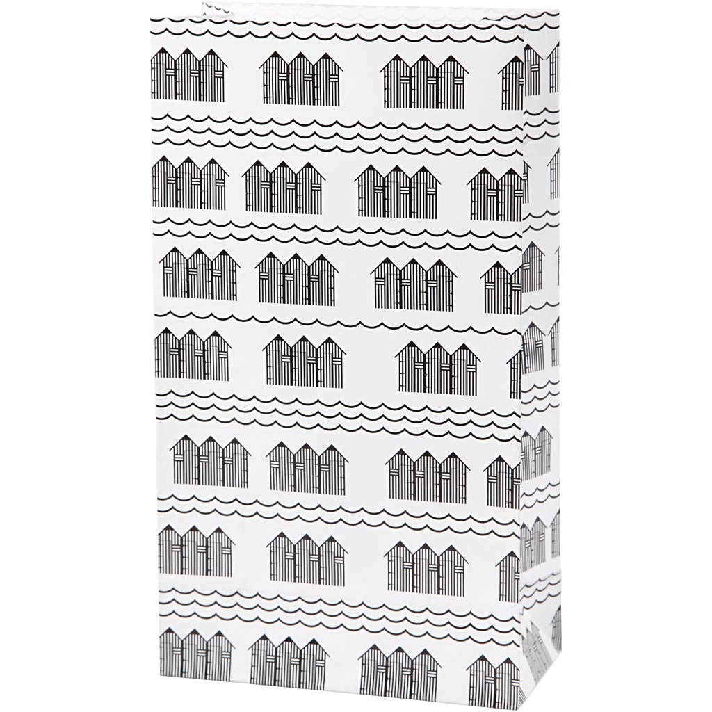 Vivi gade papieren zakken, h: 21 cm, afm 6x12 cm, 80 gr, zwart, wit, 10 stuk 1 doos