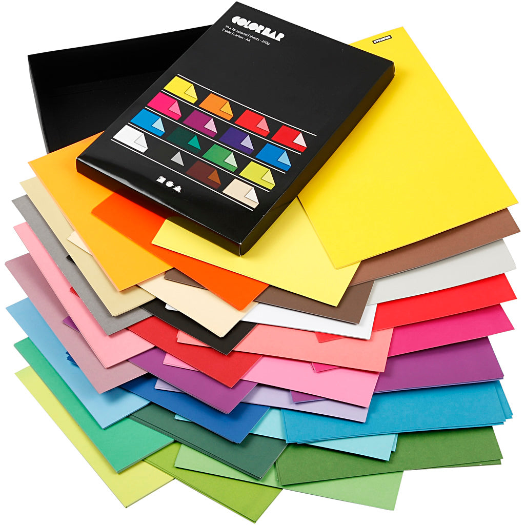 Creativ company color bar karton, a4, vel 210x297 mm, 250 gr, diverse kleuren, 16x10 vel 1 doos