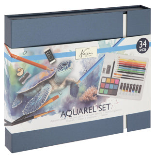 Creative craft group aquarel art set 34 stukjes in cardboard box 27x22x3 cm