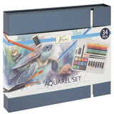 Creative craft group aquarel art set 34 stukjes in cardboard box 27x22x3 cm