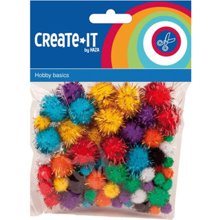 Haza witbaard glitter pompoms, 78st.