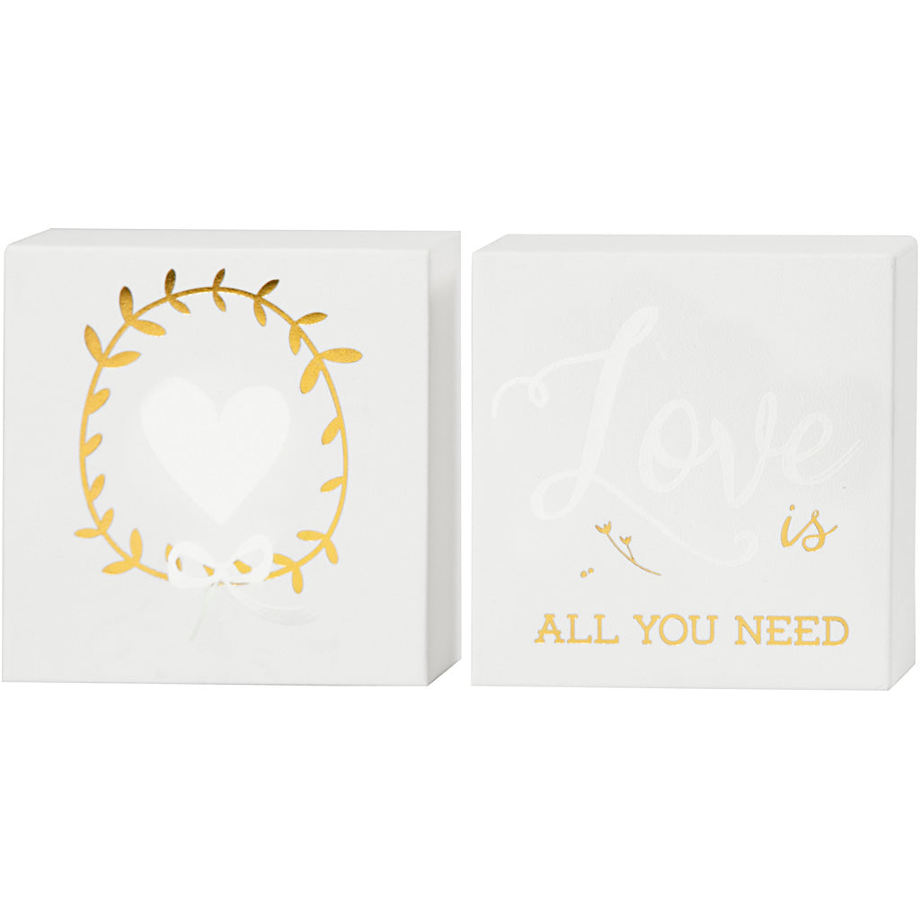 Canvas met goudkleurige vlakken, h: 10,16 cm, d: 2,54 cm, b: 10,16 cm, wit, 2 stuk 1 doos
