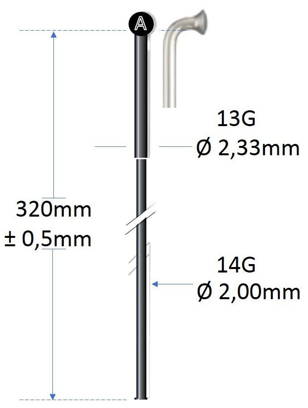 Alpina spaak zwart rvs 13g 320mm ø2.00mm voor spaakmachine p 100