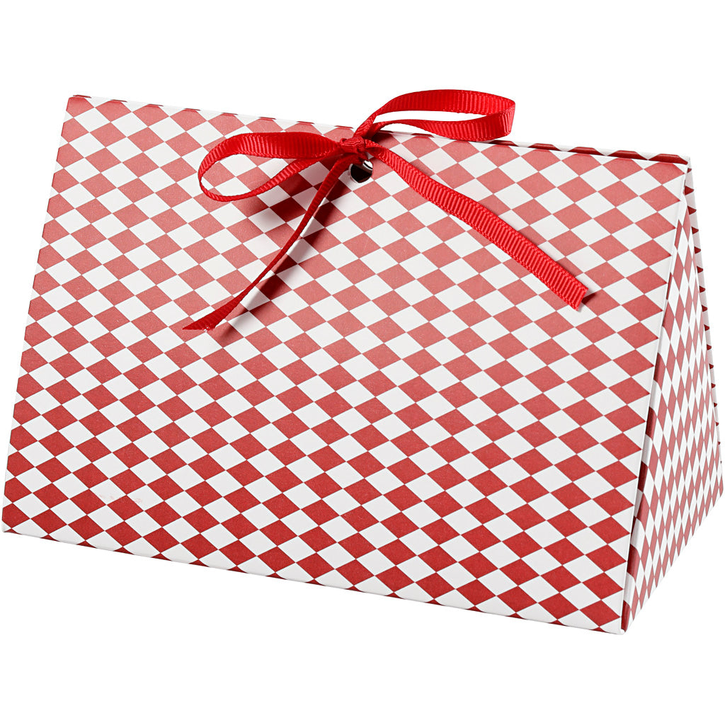 Vivi gade cadeaudoos, harlekijn patroon, afm 15x7x8 cm, 250 gr, rood, wit, 3 stuk 1 doos