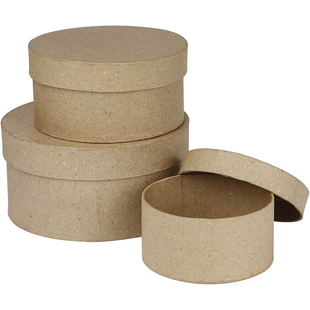 Ronde Doosjes Papier-maché, 3st.