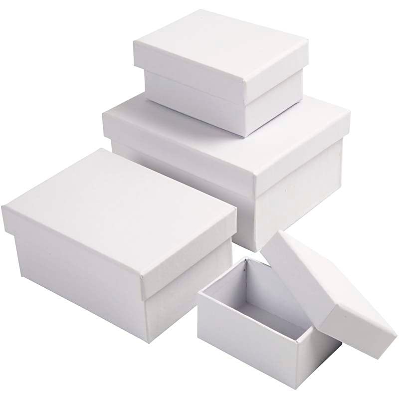 Creativ company rechthoekige dozen, h: 3,5+4,5+5,5+6,5 cm, afm 7,5x5 + 9,5x7 + 11,5x8,5 + 14x11 cm, wit, 4 stuk 1 set