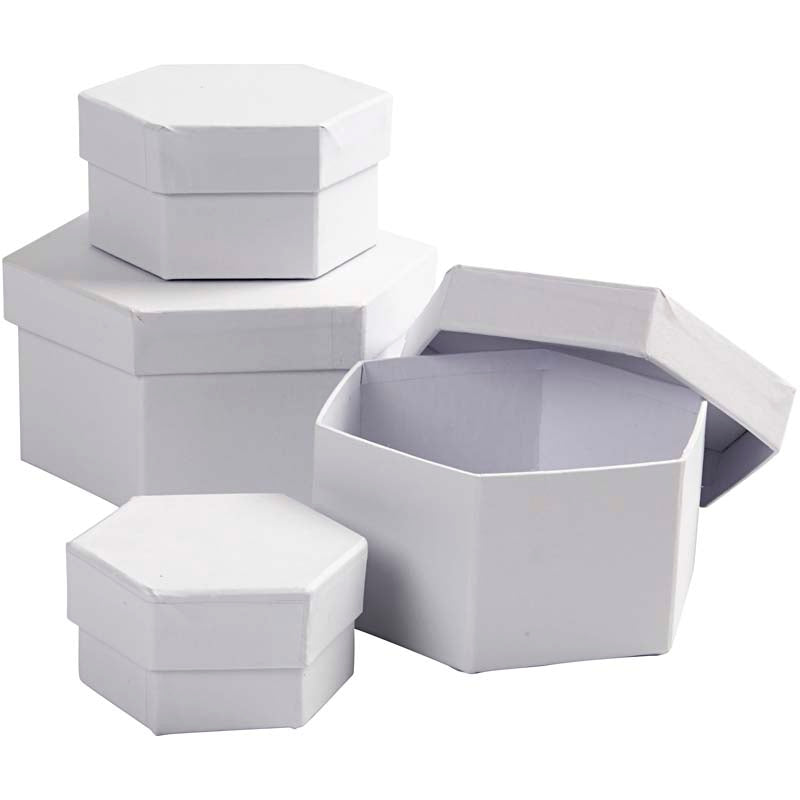 Creativ company zeshoekige dozijn, h: 4+5+6+7 cm, d 6,5+8+10+12 cm, wit, 4 stuk 1 set