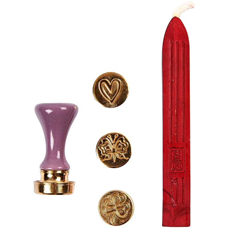 Creativ company zegel set, hart, klaver, vlinder, d 18 mm, 1 set