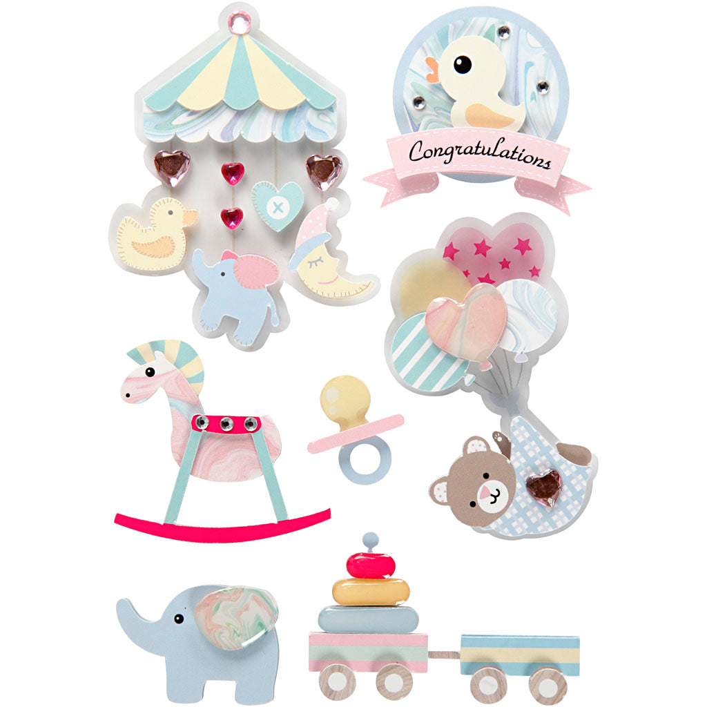 Creativ company 3d stickers, baby, h: 25-70 mm, b: 20-55 mm, dikte 7 mm, 8 stuk 1 doos