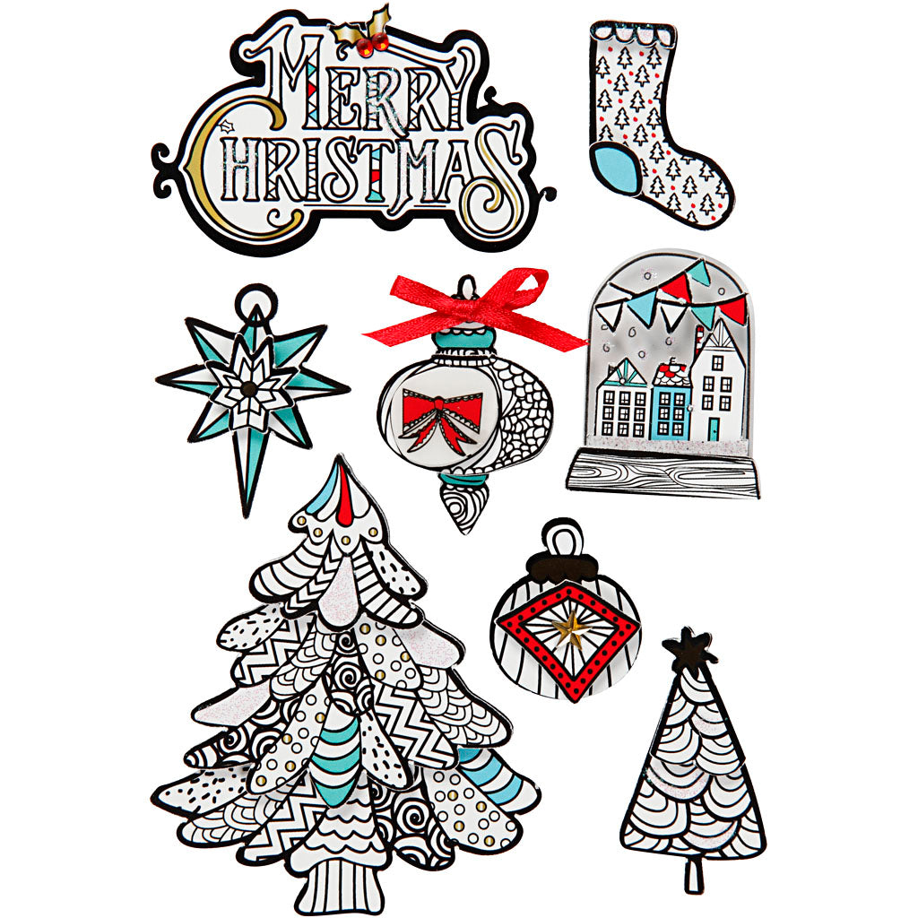 Creativ company 3d stickers, kerstmotieven, h: 32-80 mm, b: 25-65 mm, 8 stuk 1 doos