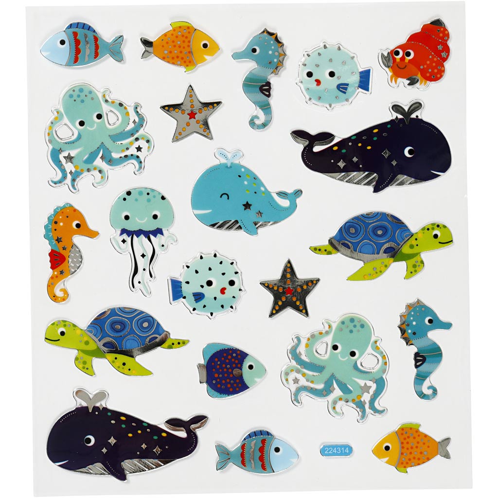 Creativ company stickers, zeedieren, vel 15x16,5 cm, 1 vel