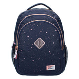 Milky kiss rugzak goddelijke dagen donkerblauw met roze stippen, 3-vaks