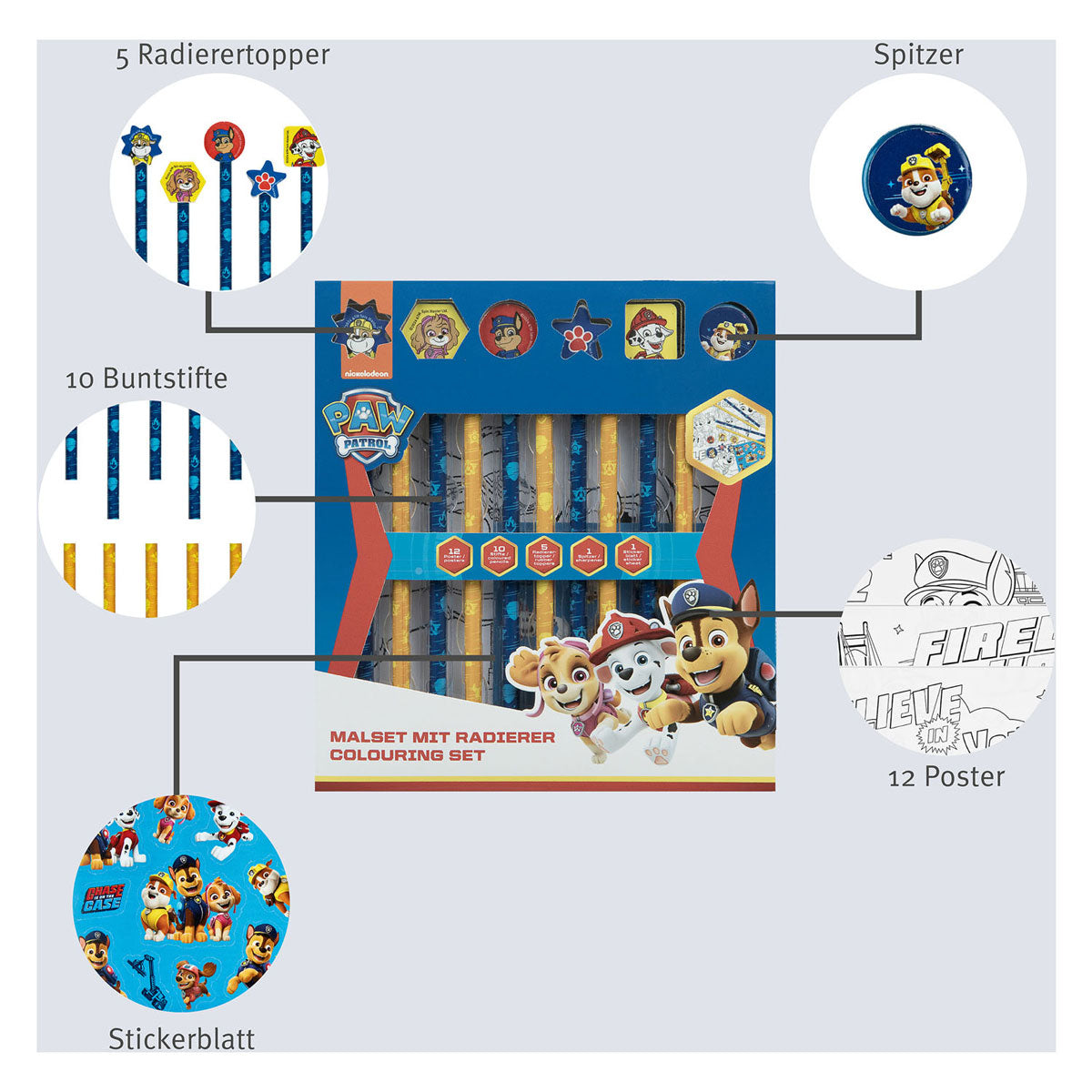 Undercover kleurset met gummen paw patrol, 29dlg.
