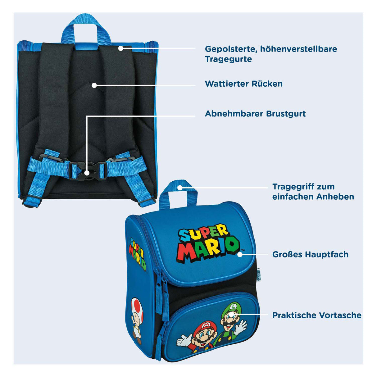 Undercover school rugzak super mario blauw