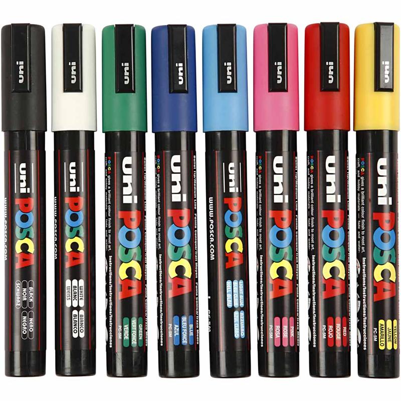 Uni-posca posca marker, afm pc-5m, lijndikte 2,5 mm, medium, diverse kleuren, 8 stuk 1 doos