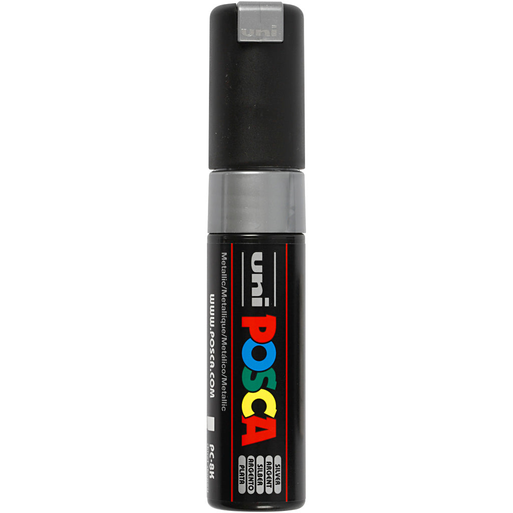 Uni-posca posca marker, afm pc-8k, lijndikte 8 mm, breed, zilver, 1 stuk