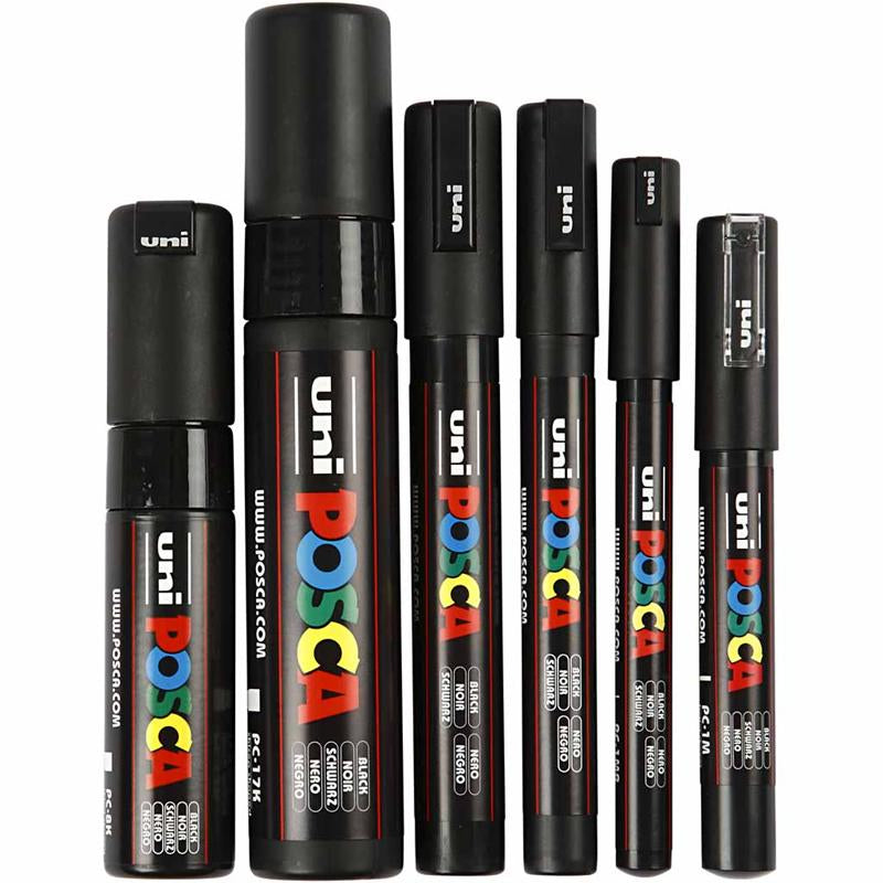 Uni-posca posca marker, lijndikte 0,7-15 mm, zwart, 6 stuk 1 doos