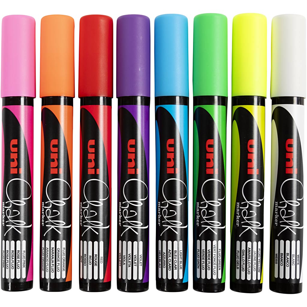 Uni-posca krijtstift, lijndikte 1,8-2,5 mm, 8 stuk 1 doos