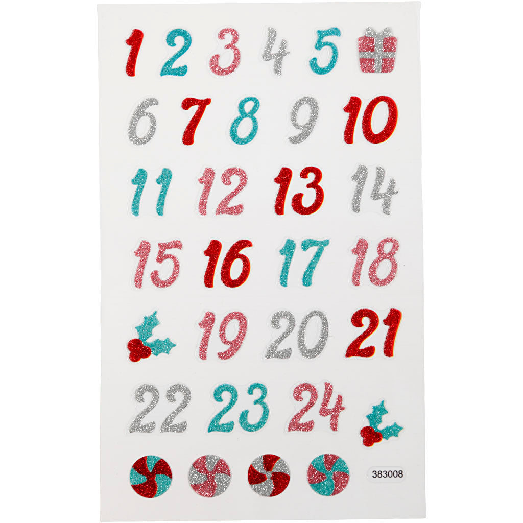 Creative company glitterstickers, adventcijfers, vel 10x16 cm, 1 vel