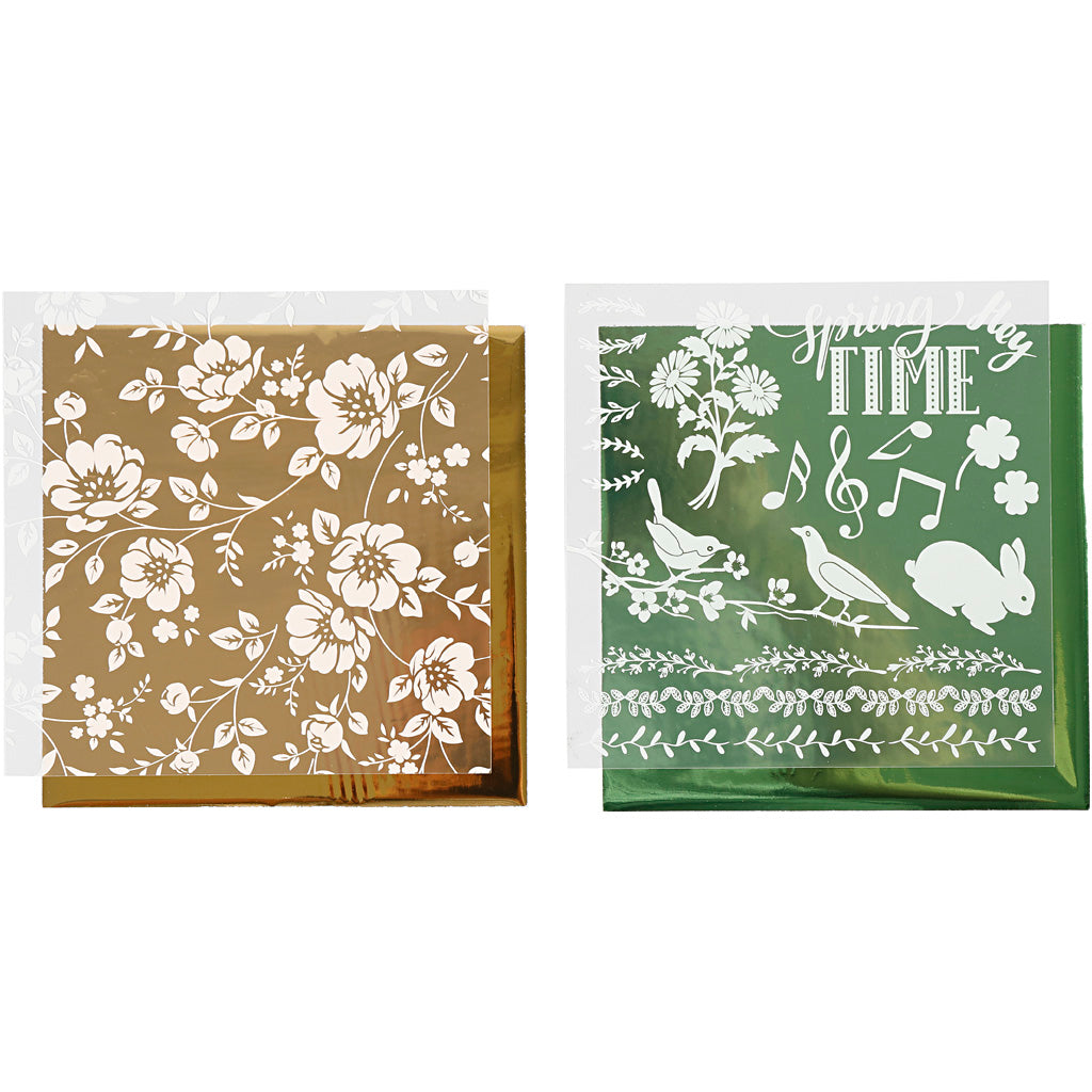 Creativ company deco folie en transfervel, bloemen, vel 15x15 cm, goud, groen, 2x2 vel 1 doos