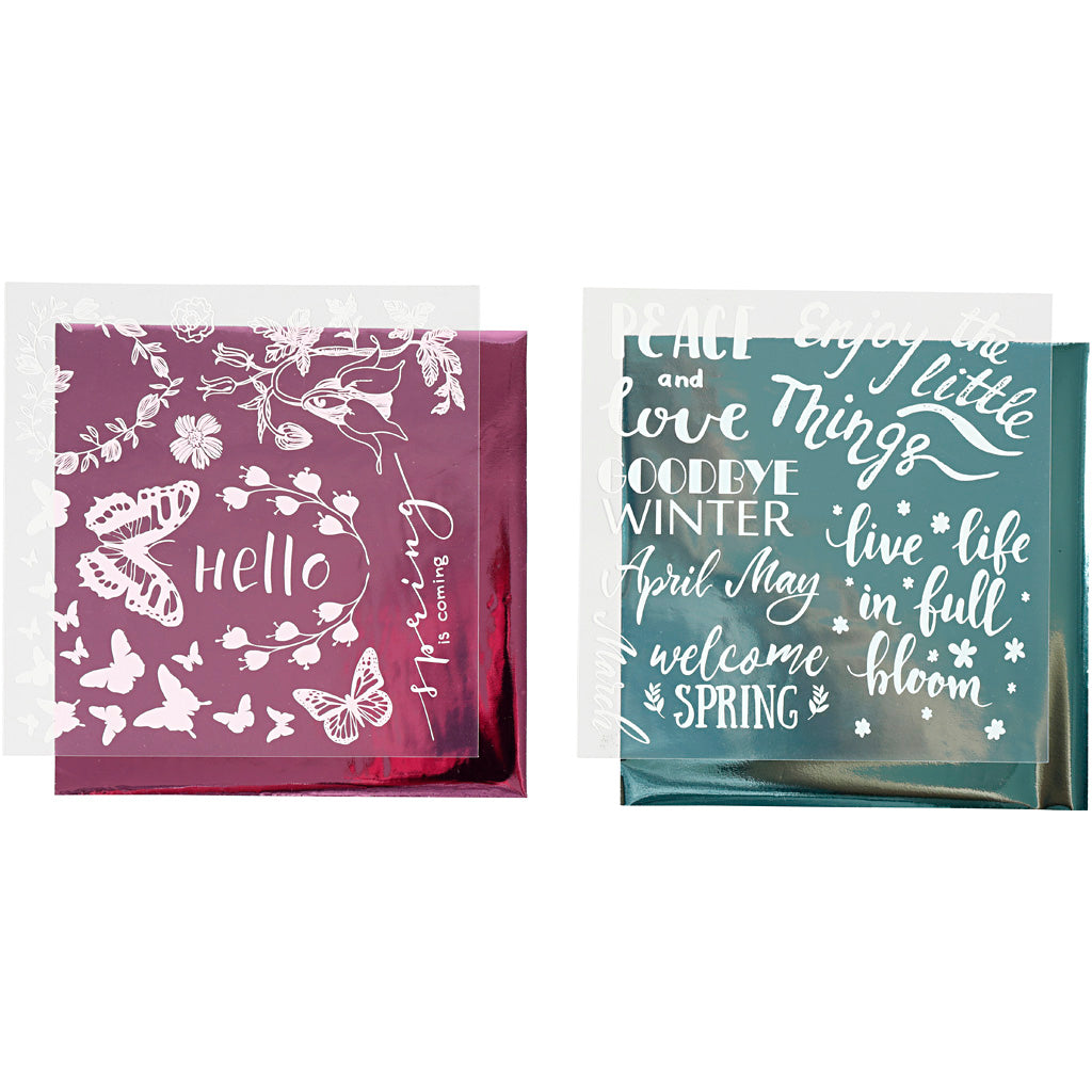 Creativ company deco folie en transfervel, voorjaar, vel 15x15 cm, lichtblauw, roze, 2x2 vel 1 doos