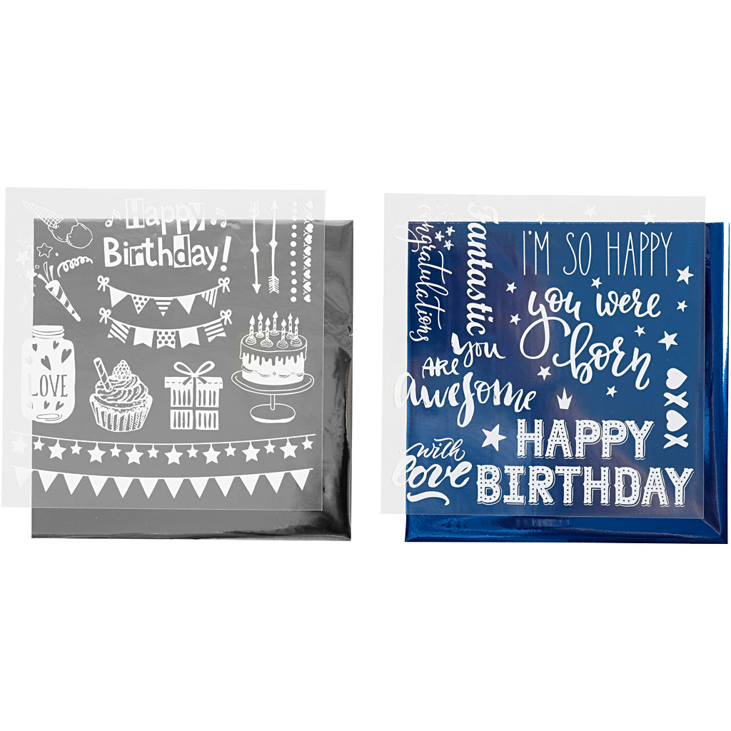 Creativ company deco folie en transfervel, verjaardag, vel 15x15 cm, donkerblauw, zilver, 2x2 vel 1 doos