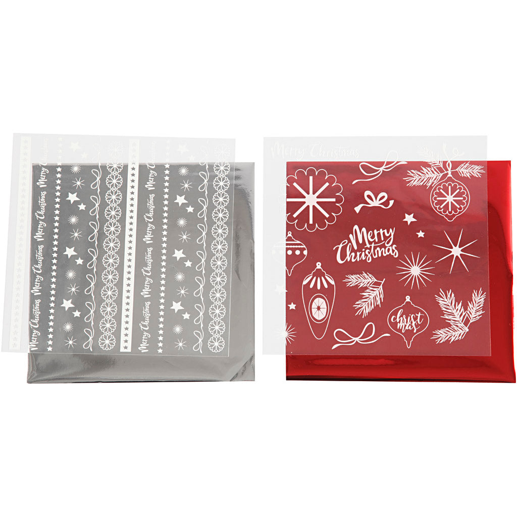 Creativ company deco folie en transfervel, magische kerst, vel 15x15 cm, rood, zilver, 2x2 vel 1 doos