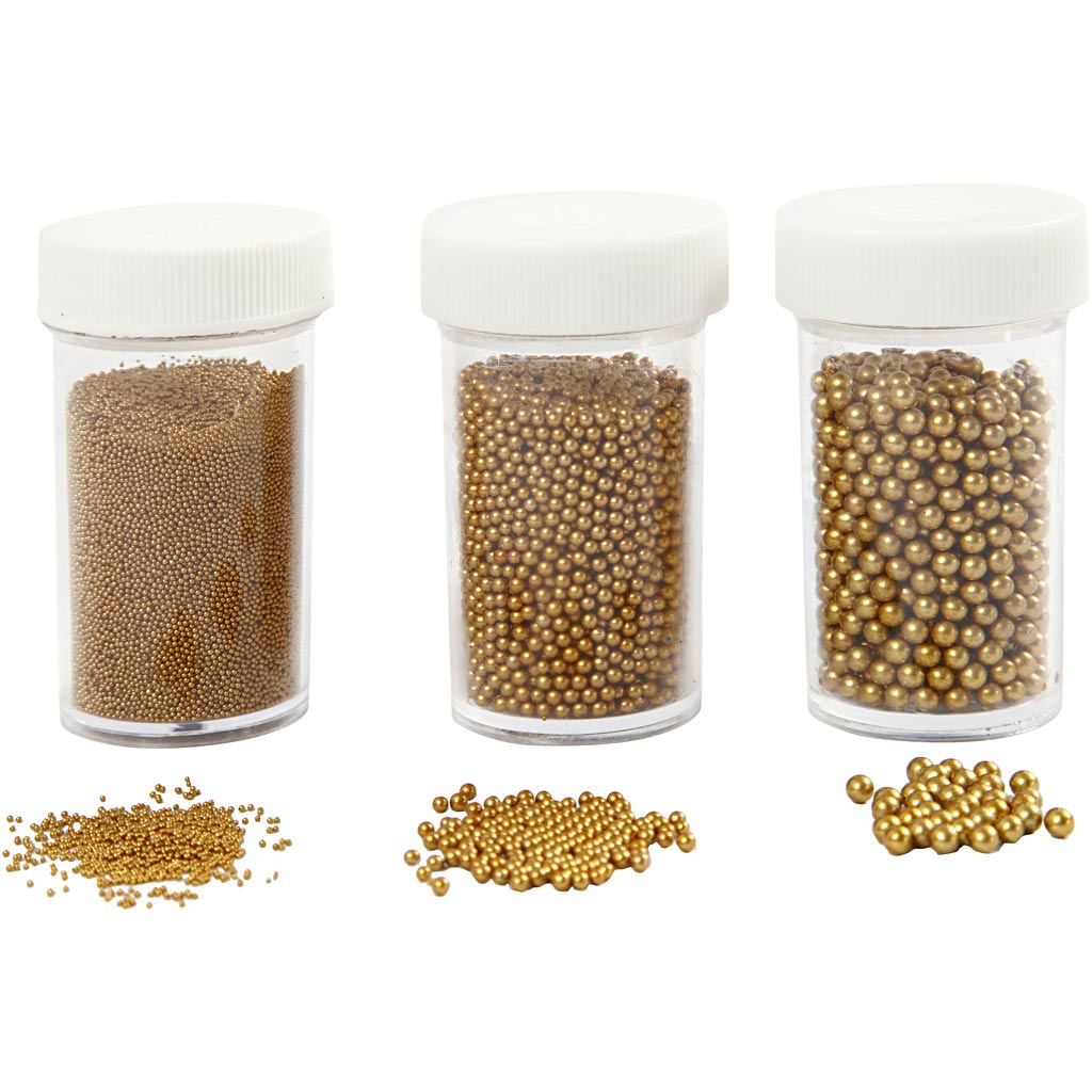Creativ company mini stenen van glas, afm 0,6-0,8+1,5-2+3 mm, goud, 3x45 gr 1 doos
