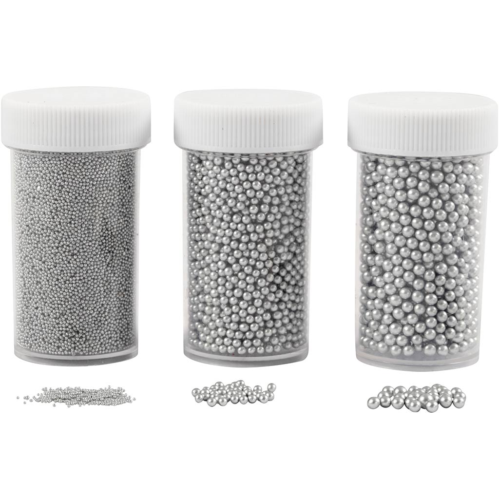 Creativ company mini stenen van glas, afm 0,6-0,8+1,5-2+3 mm, zilver, 3x45 gr 1 doos