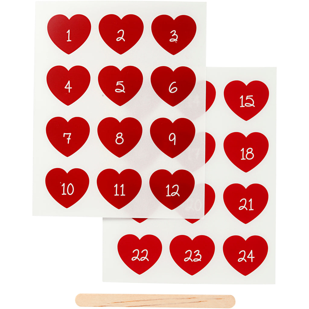Creativ company rub-on stickers, advent cijfers, h: 32 mm, b: 28 mm, vel 12,2x15,3 cm, rood, 1 doos