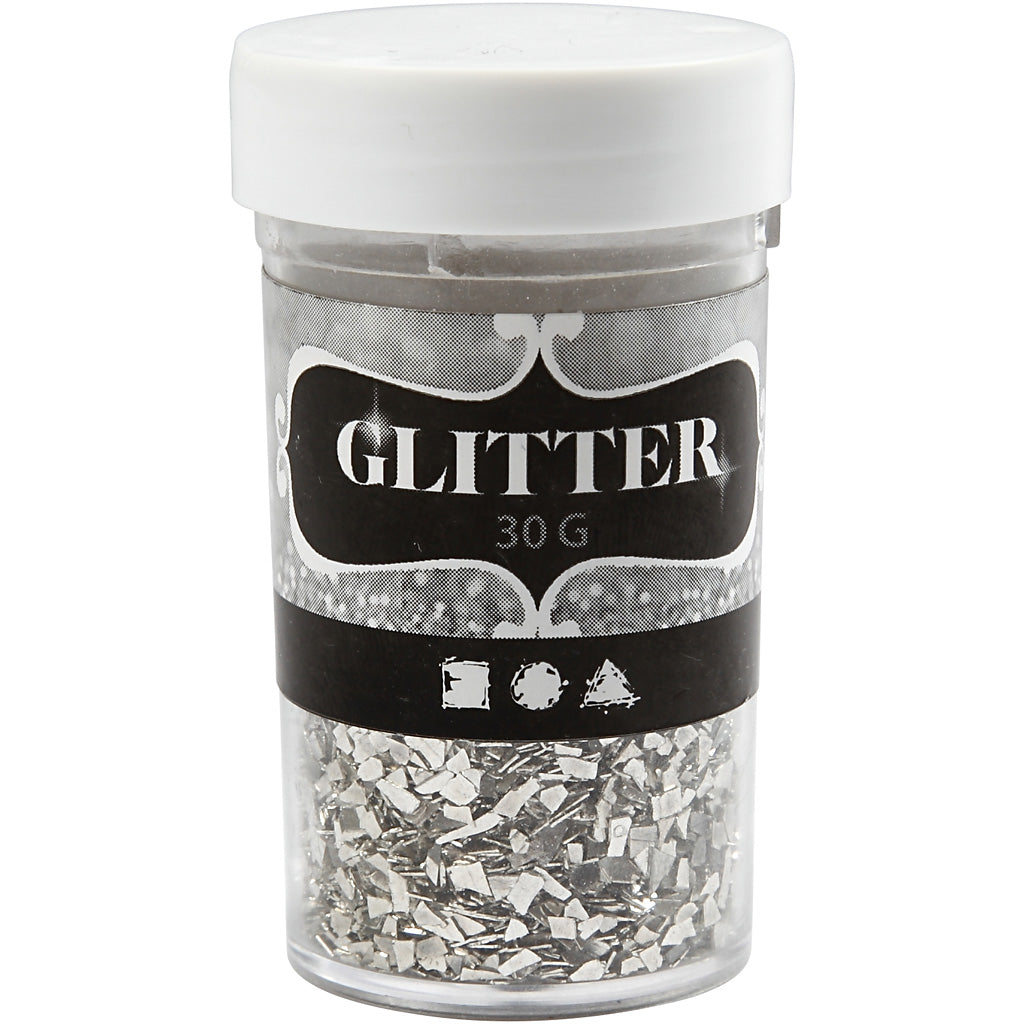 Creativ company glitter, afm 1-3 mm, zilver, 30 gr 1 doosje