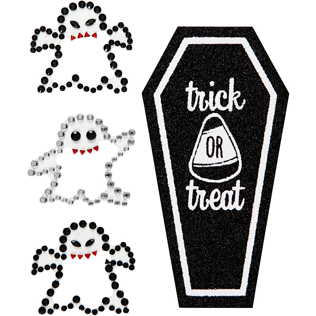 Creativ bedrijfsstickers met strasstenen, gesproken en kist, vel 14x17 cm, 1 vel
