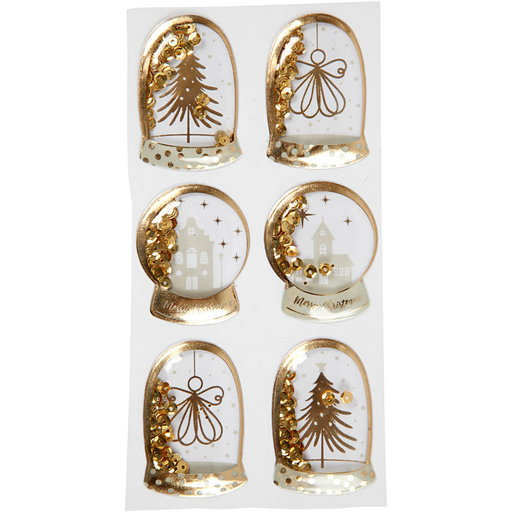 Vivi gade shaker stickers, engel, boom en huizen, afm 49x32+45x36 mm, goud, 6 stuk 1 doos