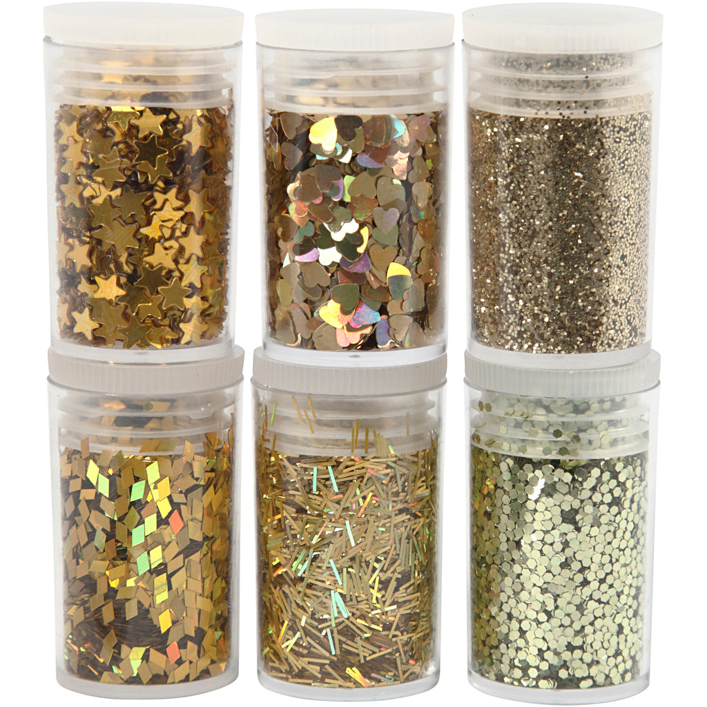 Creativ company glitter en pailletten, goud, 6x5 gr 1 doos