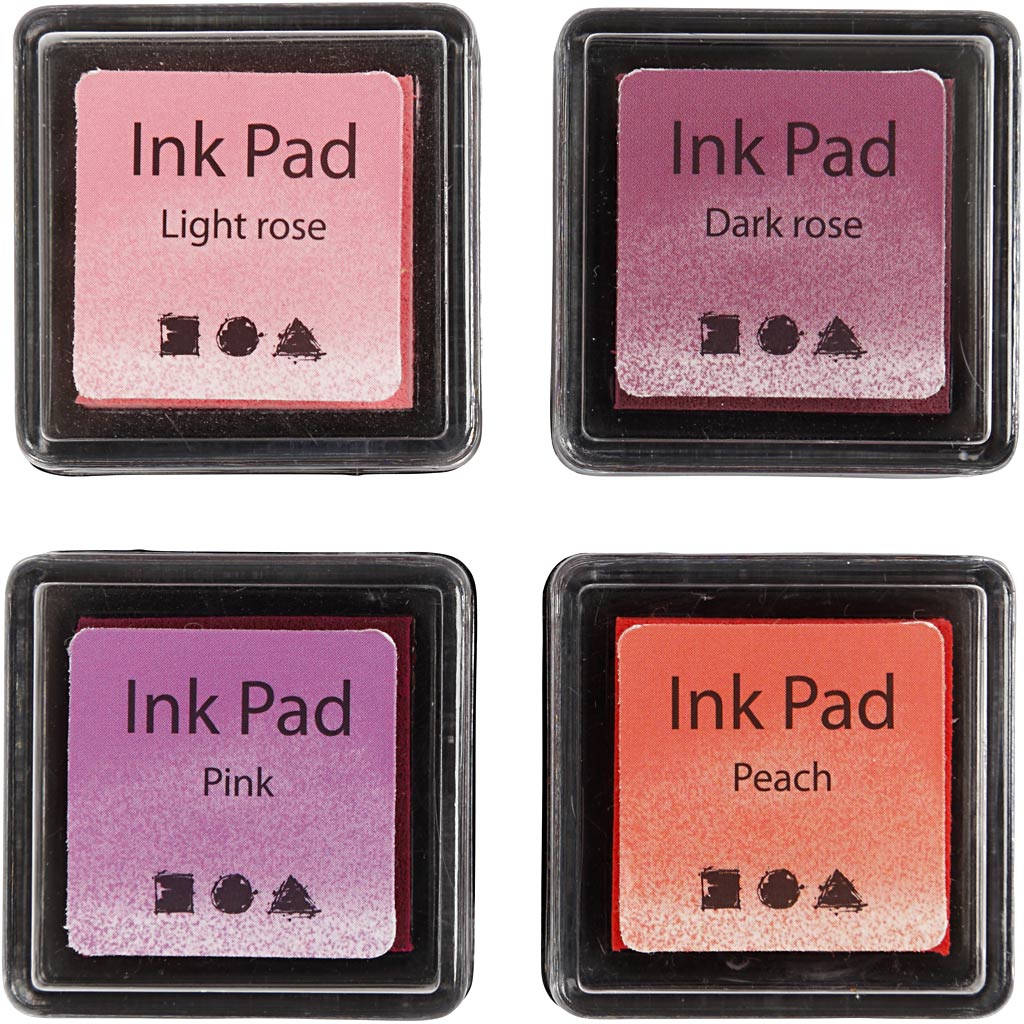 Creativ company stempelinkt, h: 2 cm, afm 3,5x3,5 cm, peach, roze, lichtroze, donkerroze, 4 stuk 1 doos