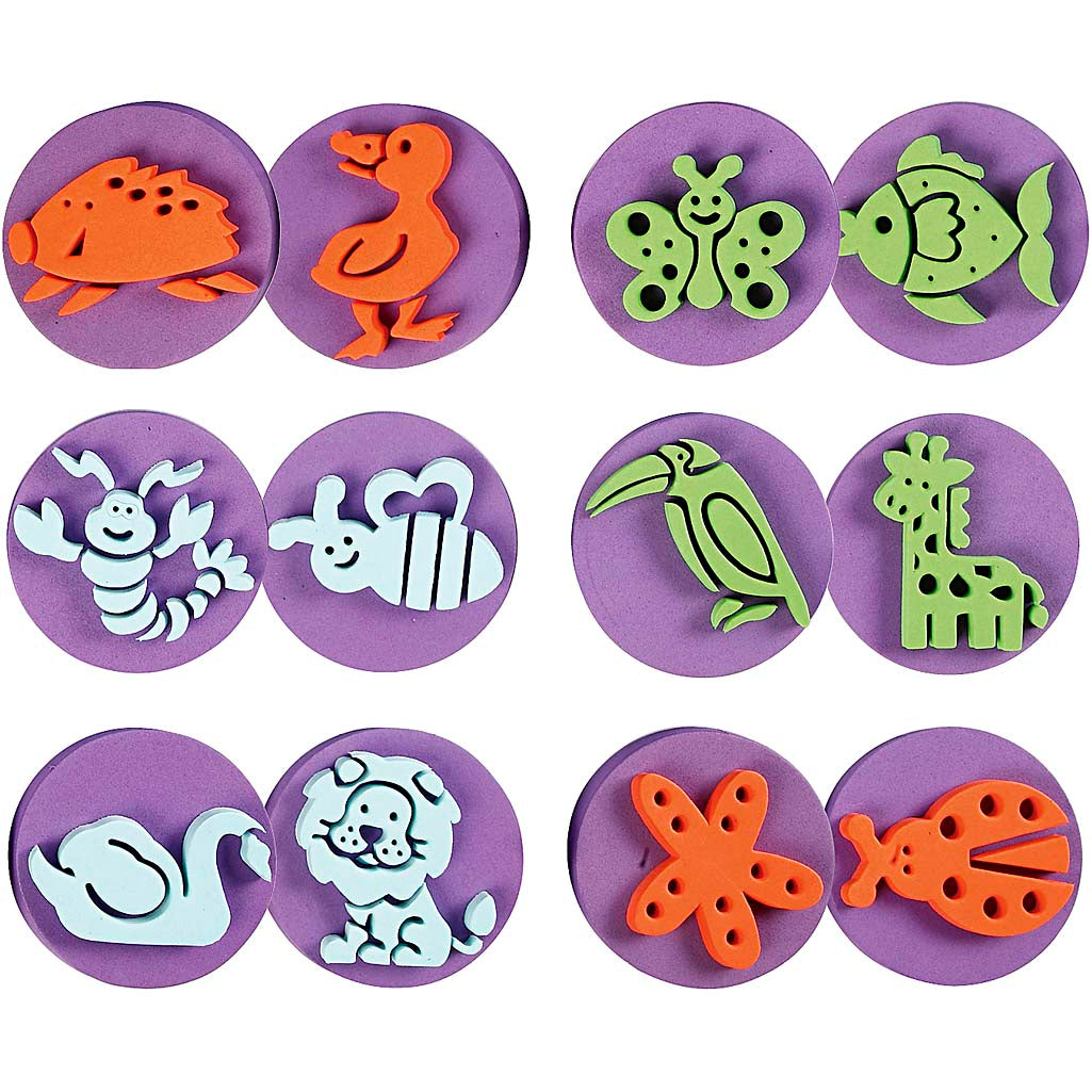 Creativ company foam stempels, dieren, d 7,5 cm, dikte 2,5 cm, 6 stuk 1 doos