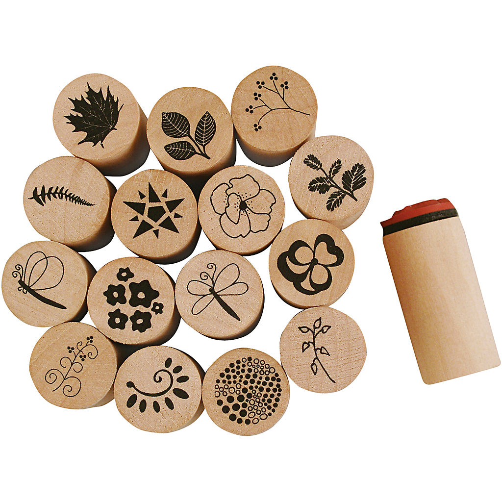Creativ company deco art stempels, bloemen en bladeren, h: 26 mm, d 20 mm, 15 stuk 1 doos