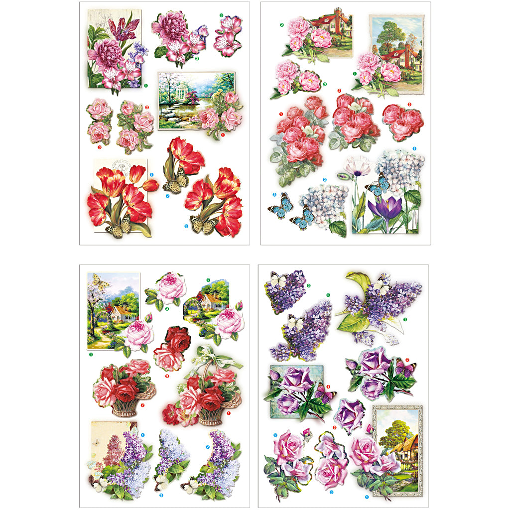 Creativ company 3d vellen, bloemen en vlinders, vel 21x30 cm, 4 vel 1 doos