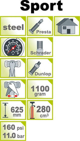 Icetoolz 240a451 hogedrukpomp voetpomp staal met meter 160psi geel