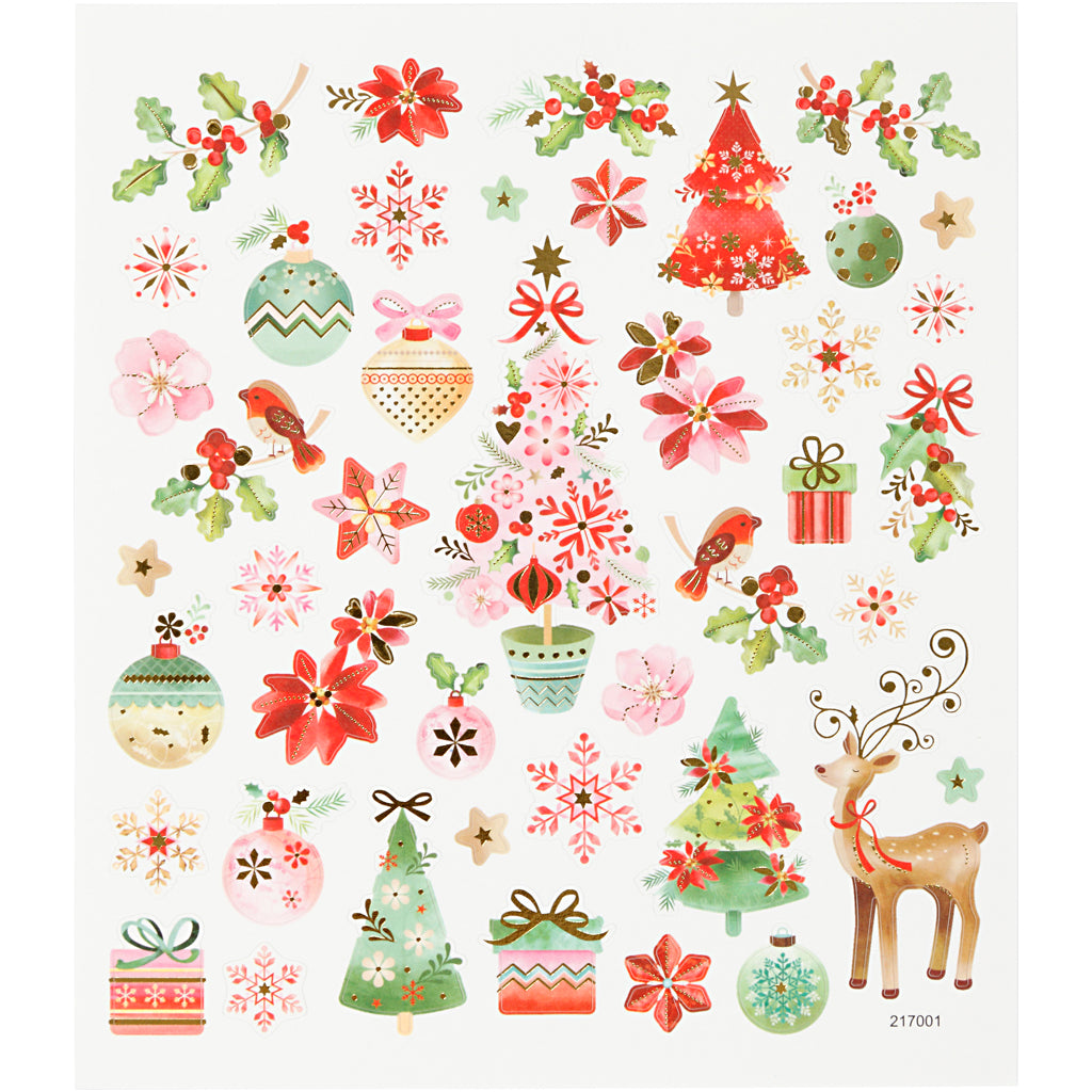 Creativ company stickers, romantische kerst, vel 15x16,5 cm, ca. 43 stuk, 1 vel