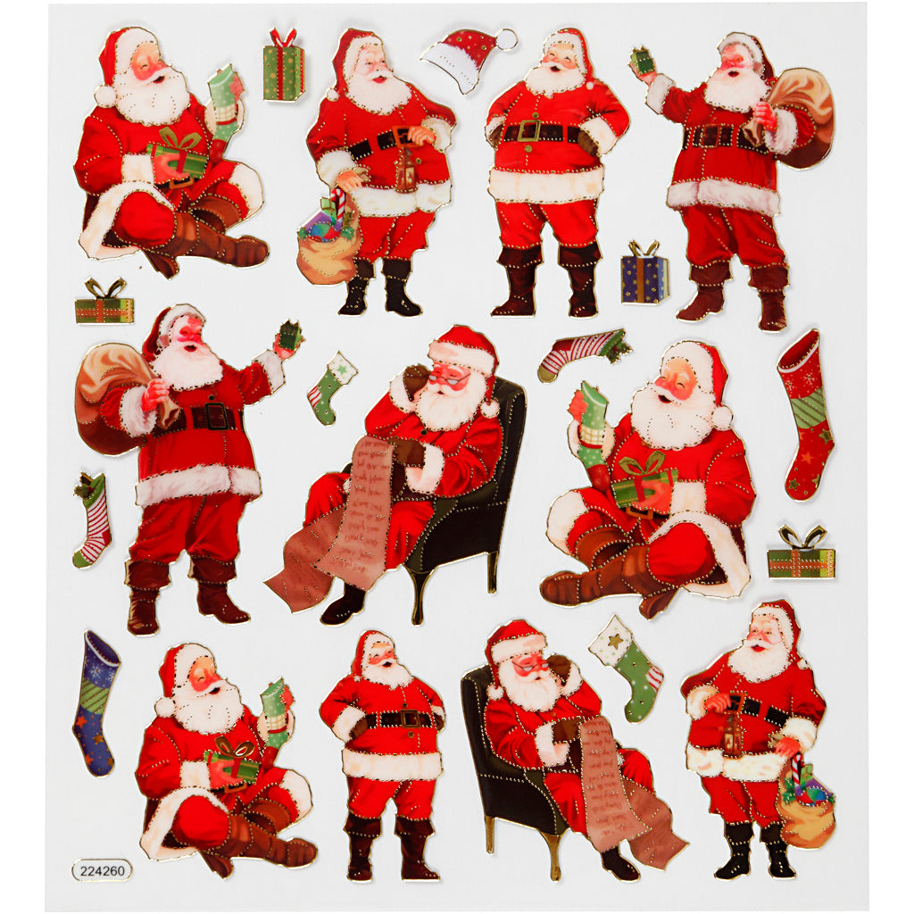 Creativ company stickers, klassieke kerstman, vel 15x16,5 cm, ca. 22 stuk, 1 vel