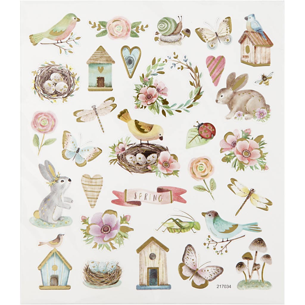 Creativ company stickers, voorjaar en pasen, vel 15x16,5 cm, ca. 34 stuk, 1 vel