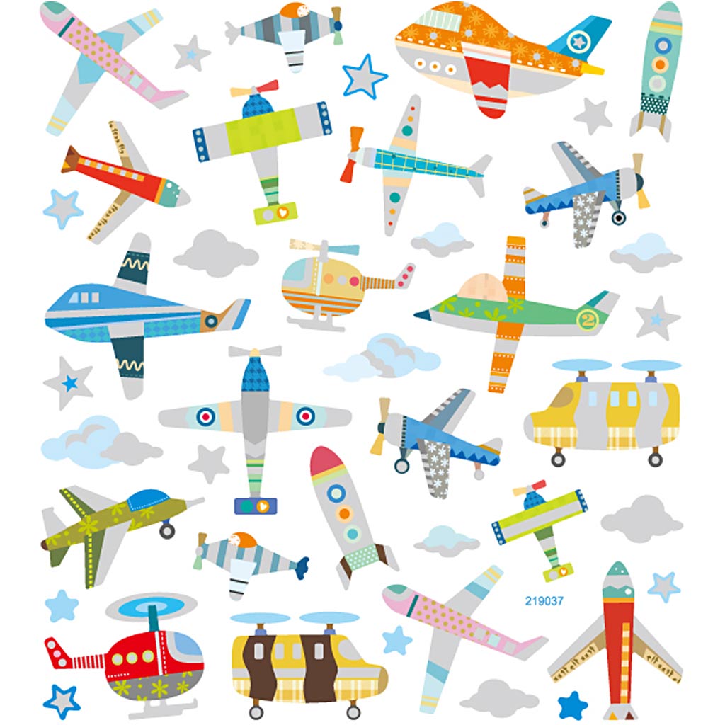 Creativ company stickers, vliegtuigen en helicopters, vel 15x16,5 cm, ca. 42 stuk, 1 vel