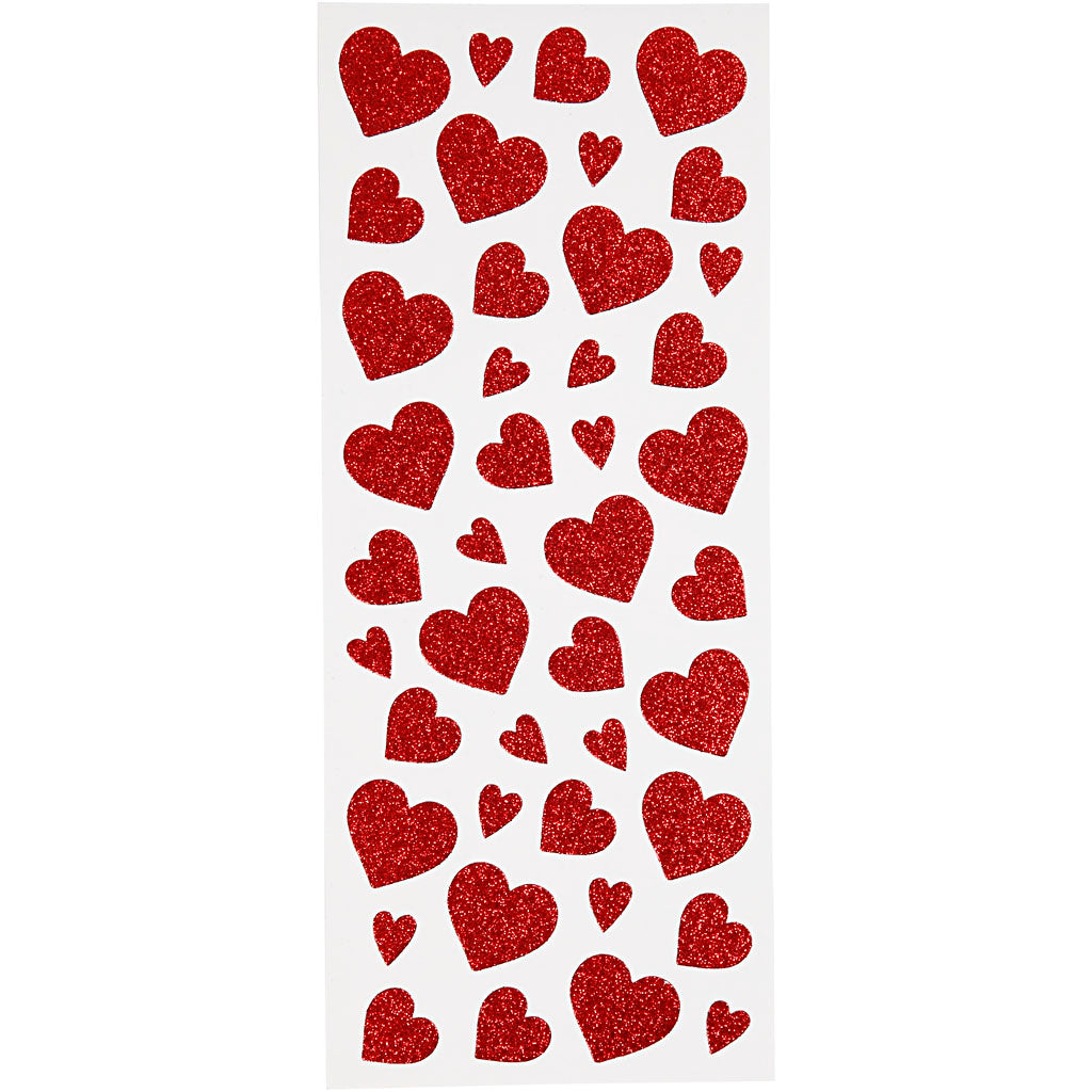 Creativ company glitterstickers, harten, vel 10x24 cm, ca. 84 stuk, rood, 2 vel 1 doos
