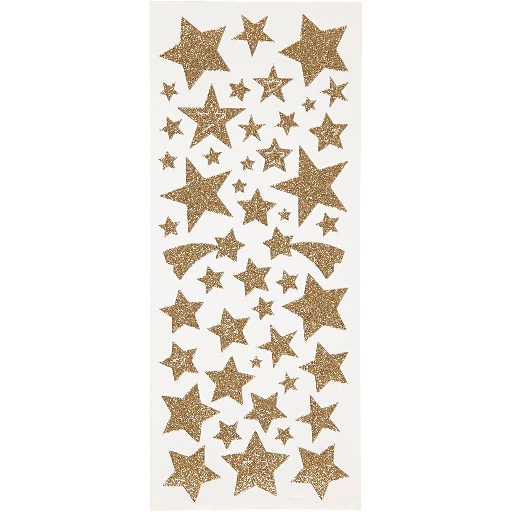 Creativ company glitterstickers, sterren, vel 10x24 cm, ca. 110 stuk, goud, 2 vel 1 doos