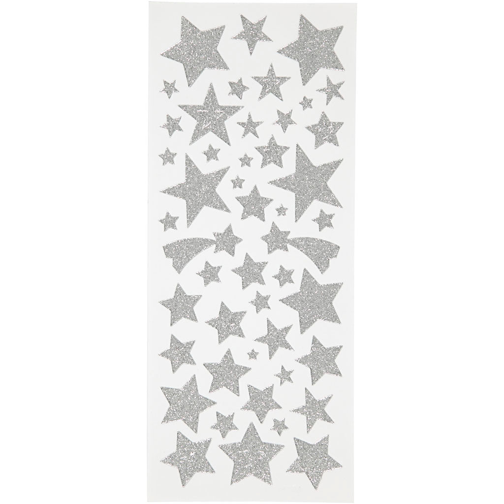 Creativ company glitterstickers, sterren, vel 10x24 cm, ca. 110 stuk, zilver, 2 vel 1 doos