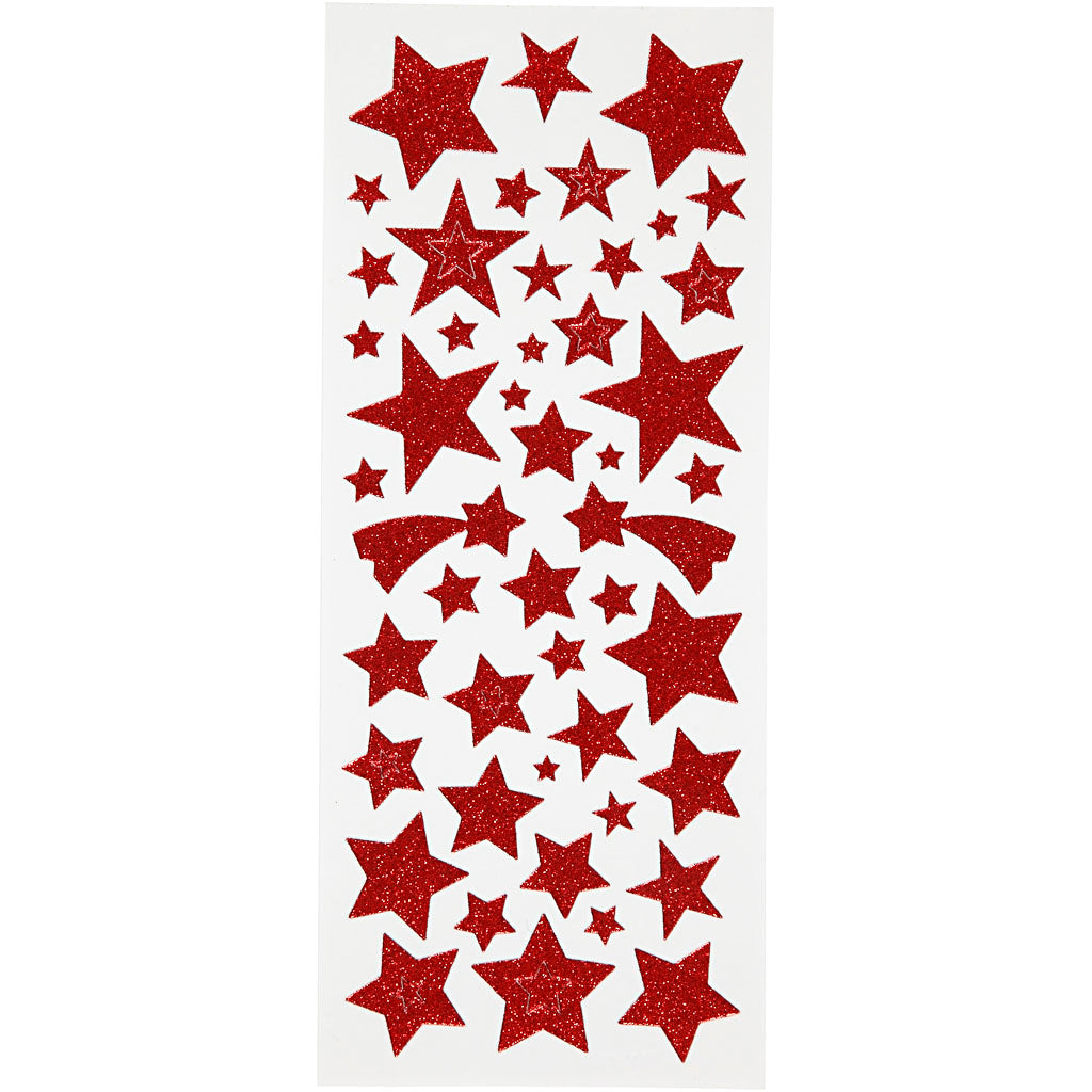 Creativ company glitterstickers, sterren, vel 10x24 cm, ca. 110 stuk, rood, 2 vel 1 doos