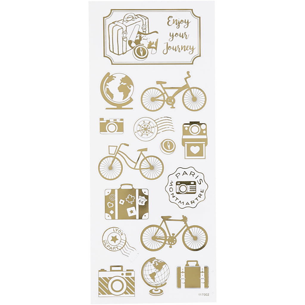 Creativ company stickers, om de wereld, vel 10x24 cm, ca. 15 stuk, goud, 1 vel