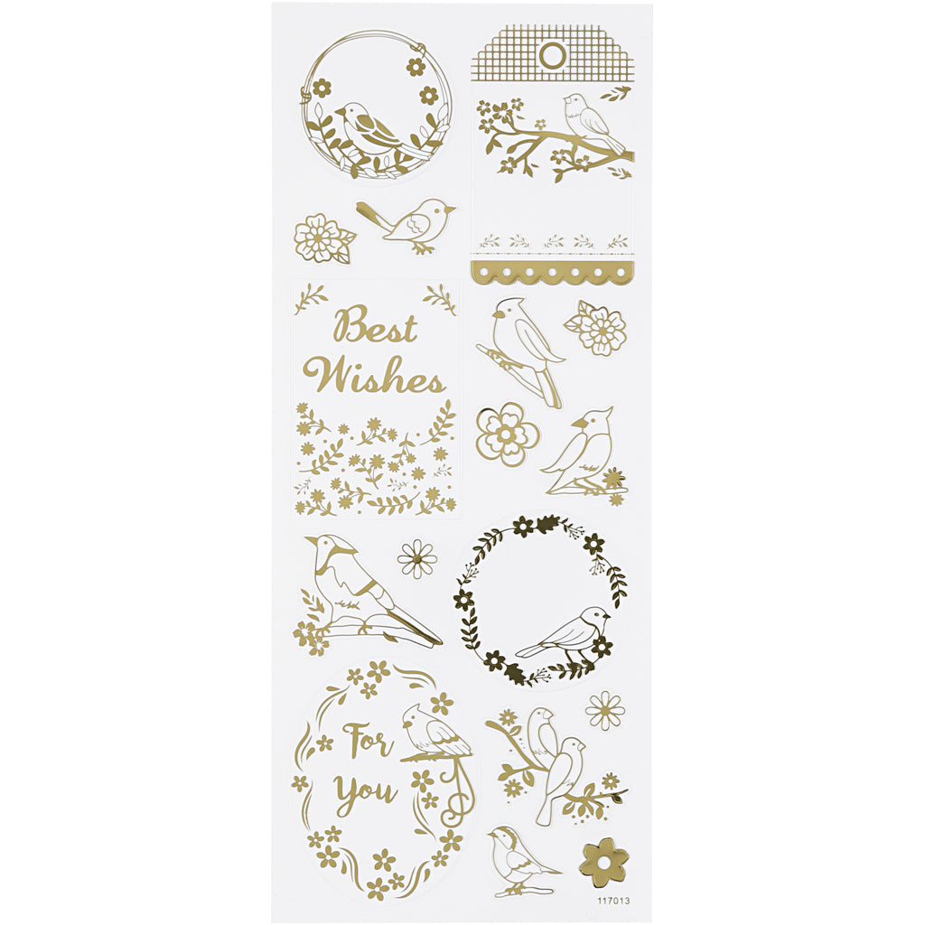 Creativ company stickers, vogels, vel 10x24 cm, ca. 17 stuk, goud, 1 vel