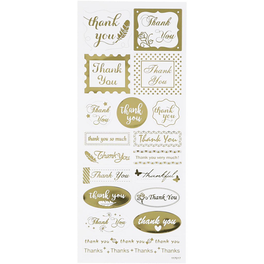 Creativ company stickers, thank you, vel 10x24 cm, ca. 19 stuk, goud, 1 vel